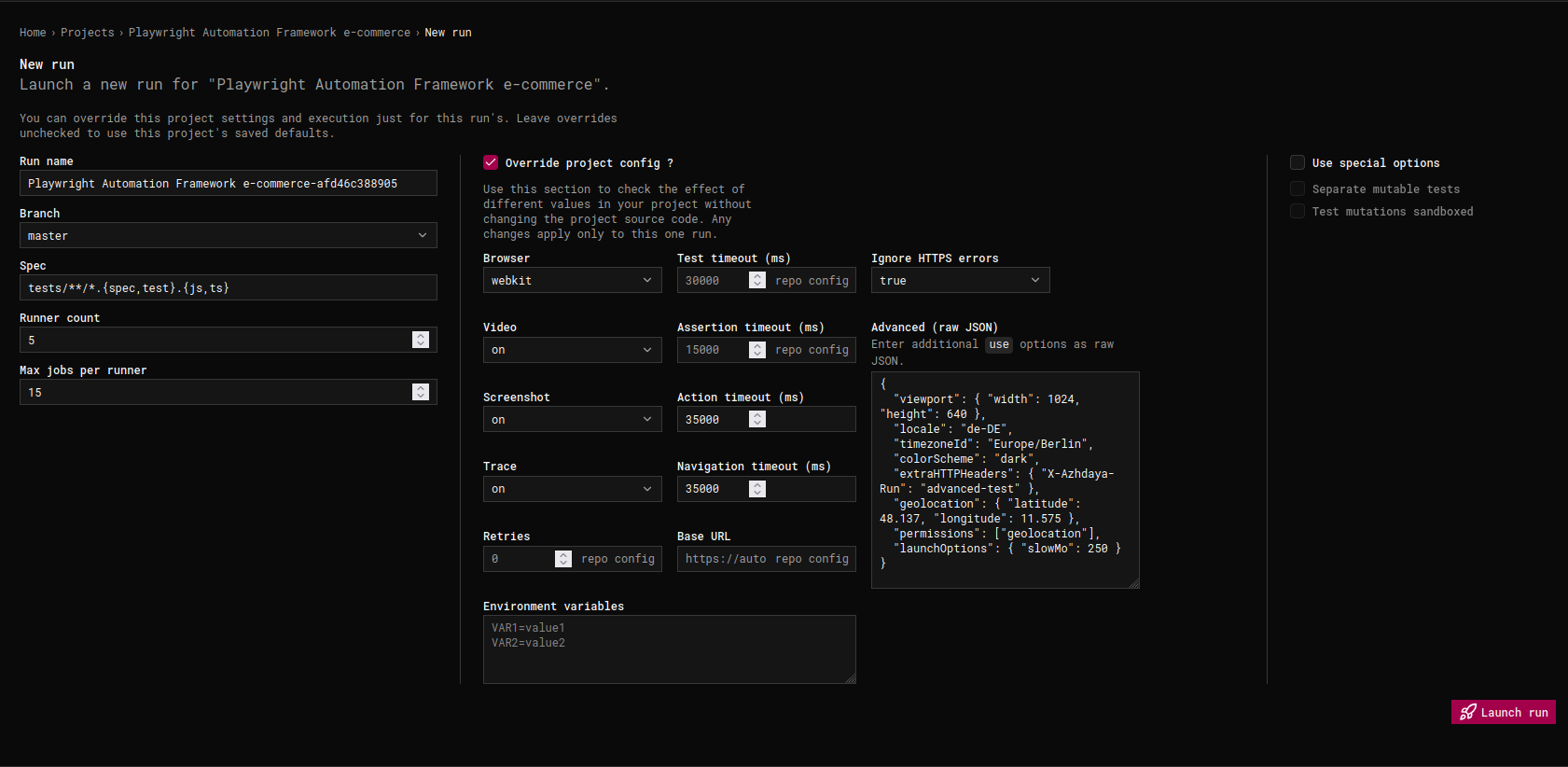 Launch Run with configuration override