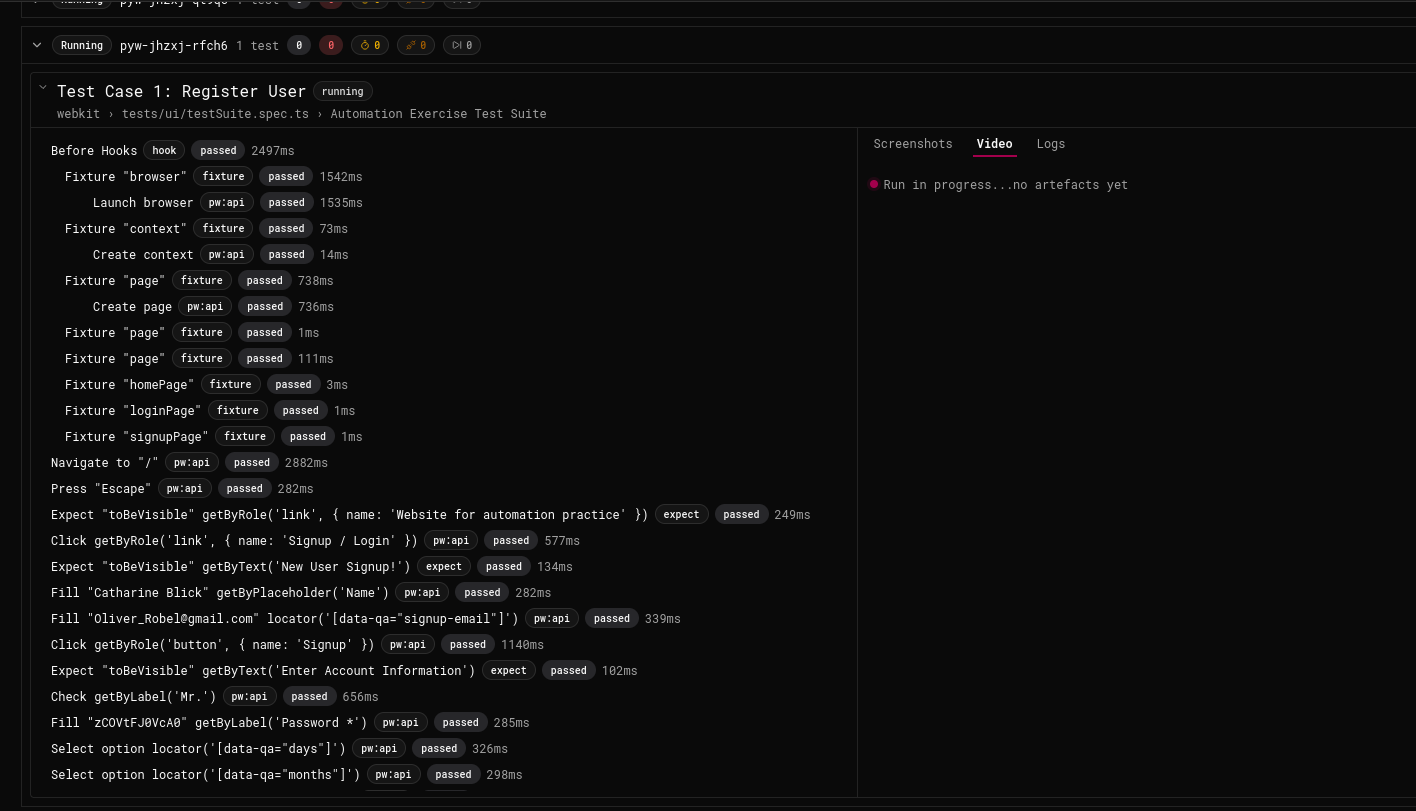 Viewing a single test Viewing a single test during the run
