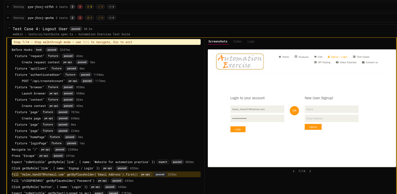 Debugging steps with screenshots